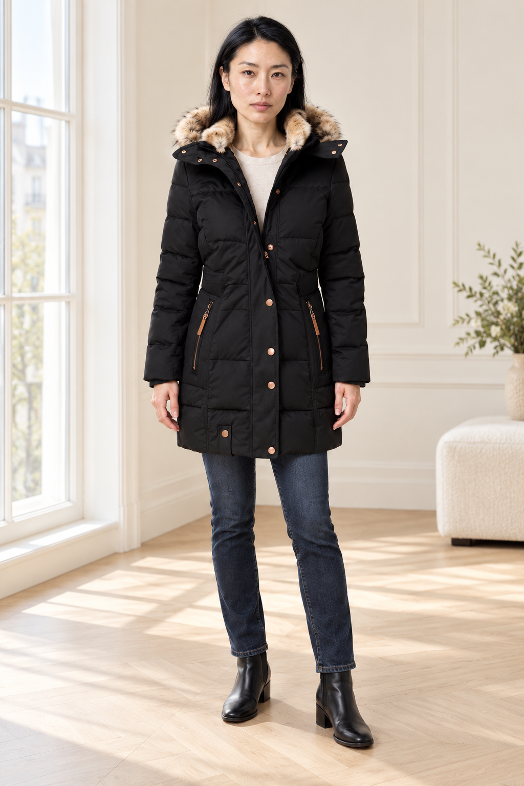 Mariah Longline Puffer Coat | Women's Quilted Faux Fur Hooded Parka