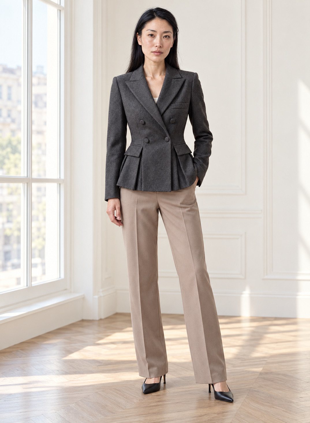 Veronique Double-Breasted Peplum Blazer | Women's Long Sleeve Jacket