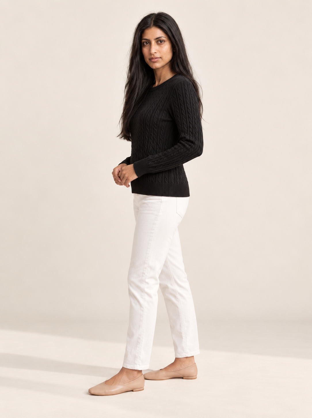 Mina Cable Knit Sweater | Women's Crew Neck Pullover