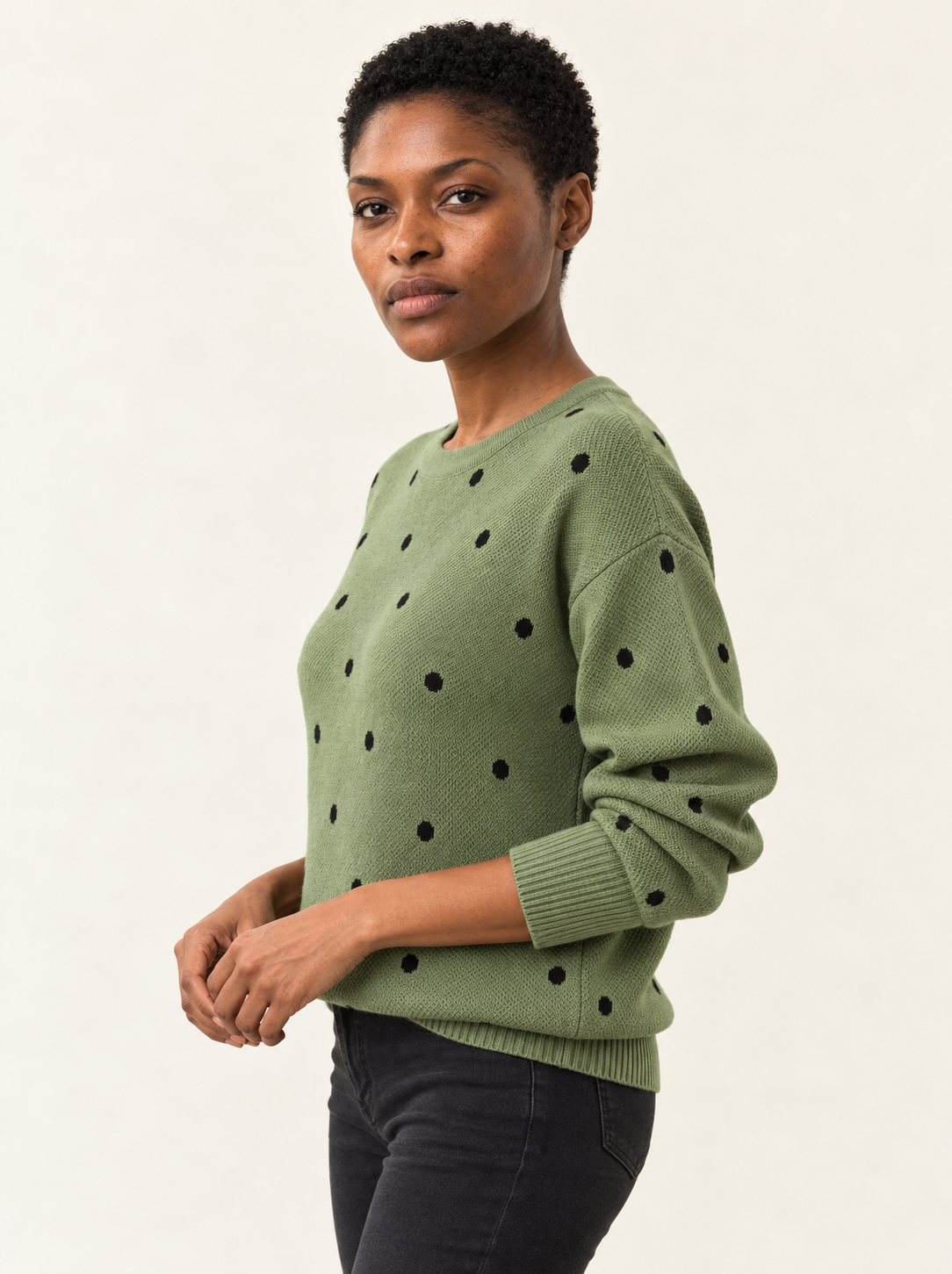 Melisande Polka Dot Crewneck Sweater | Women's Ribbed Knit Pullover