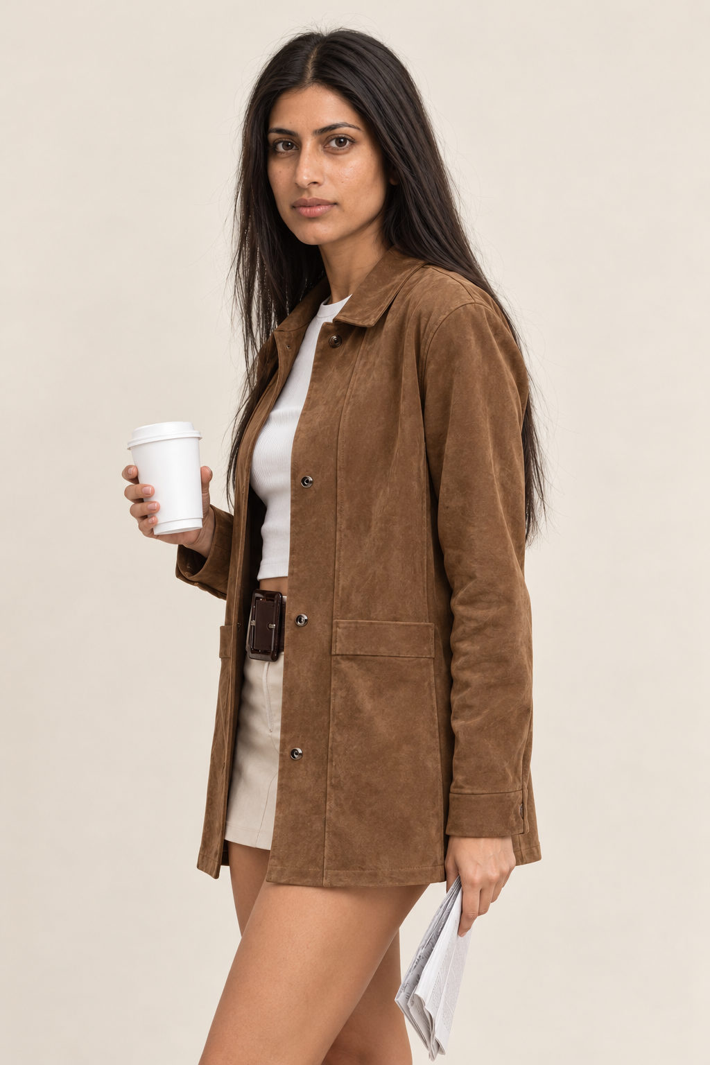 Marielle Suede-Look Shirt Jacket | Women's Oversized Collared Coat