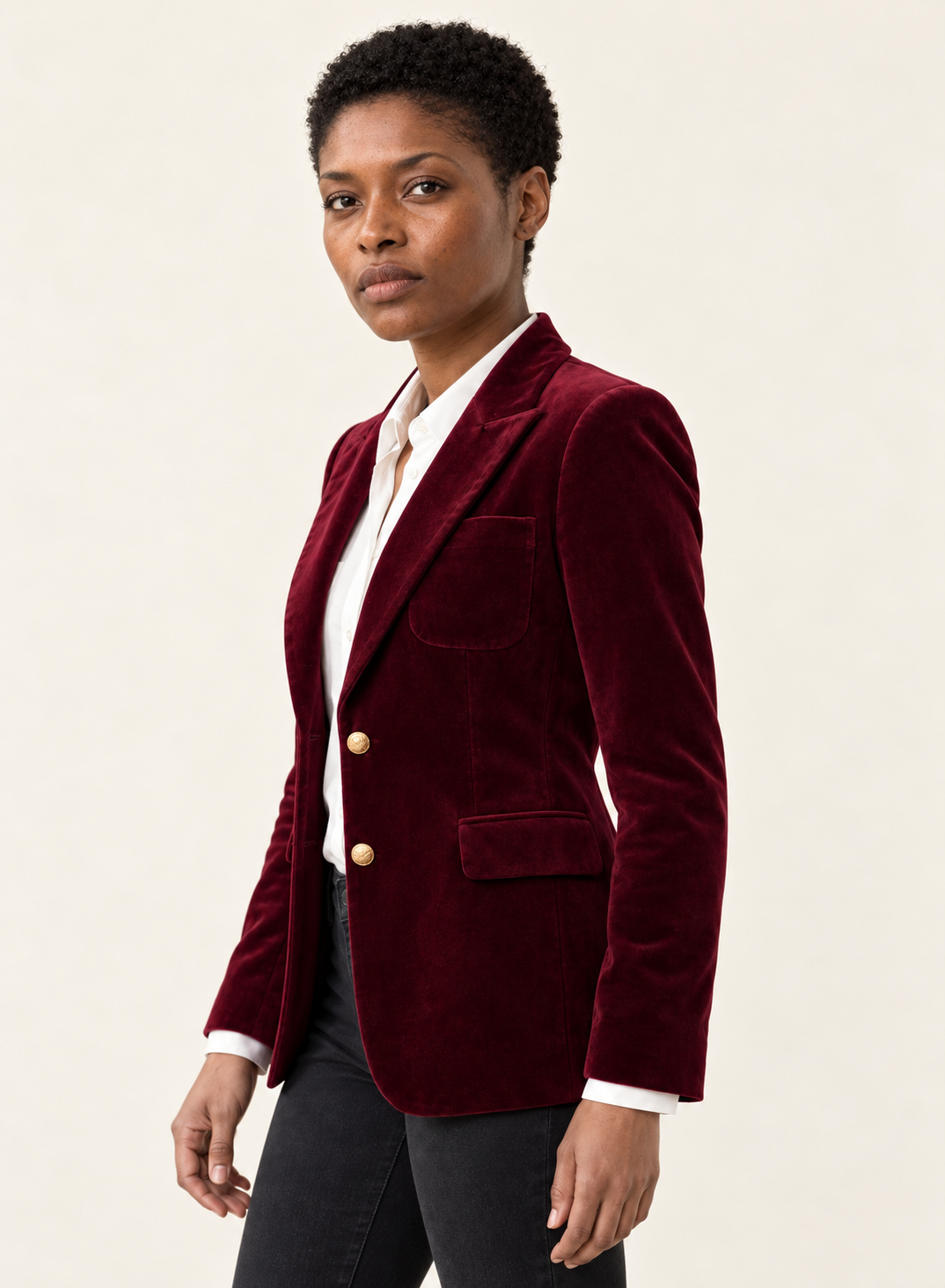 Wilhelmina Velvet Blazer | Women's Slim-Fit Gold-Button Jacket