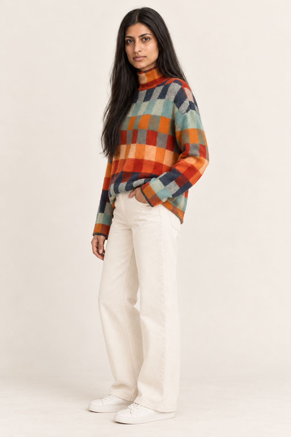 Zelda Colorblock Turtleneck Sweater | Women's Plaid Knit Pullover