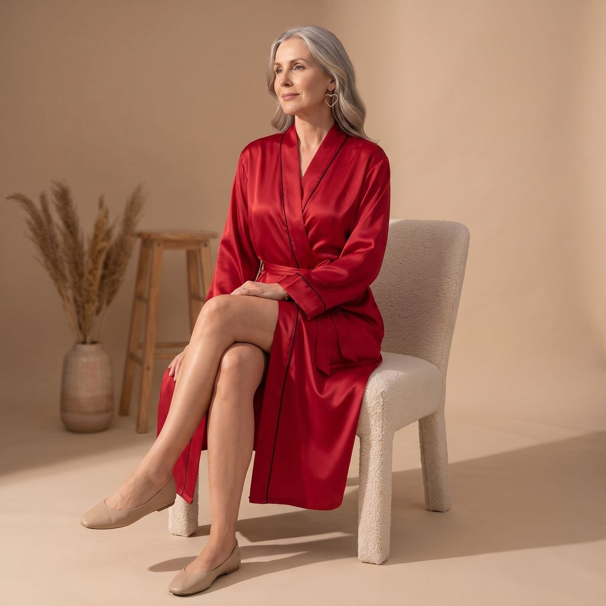 Roberta Belted Wrap Robe in Red
