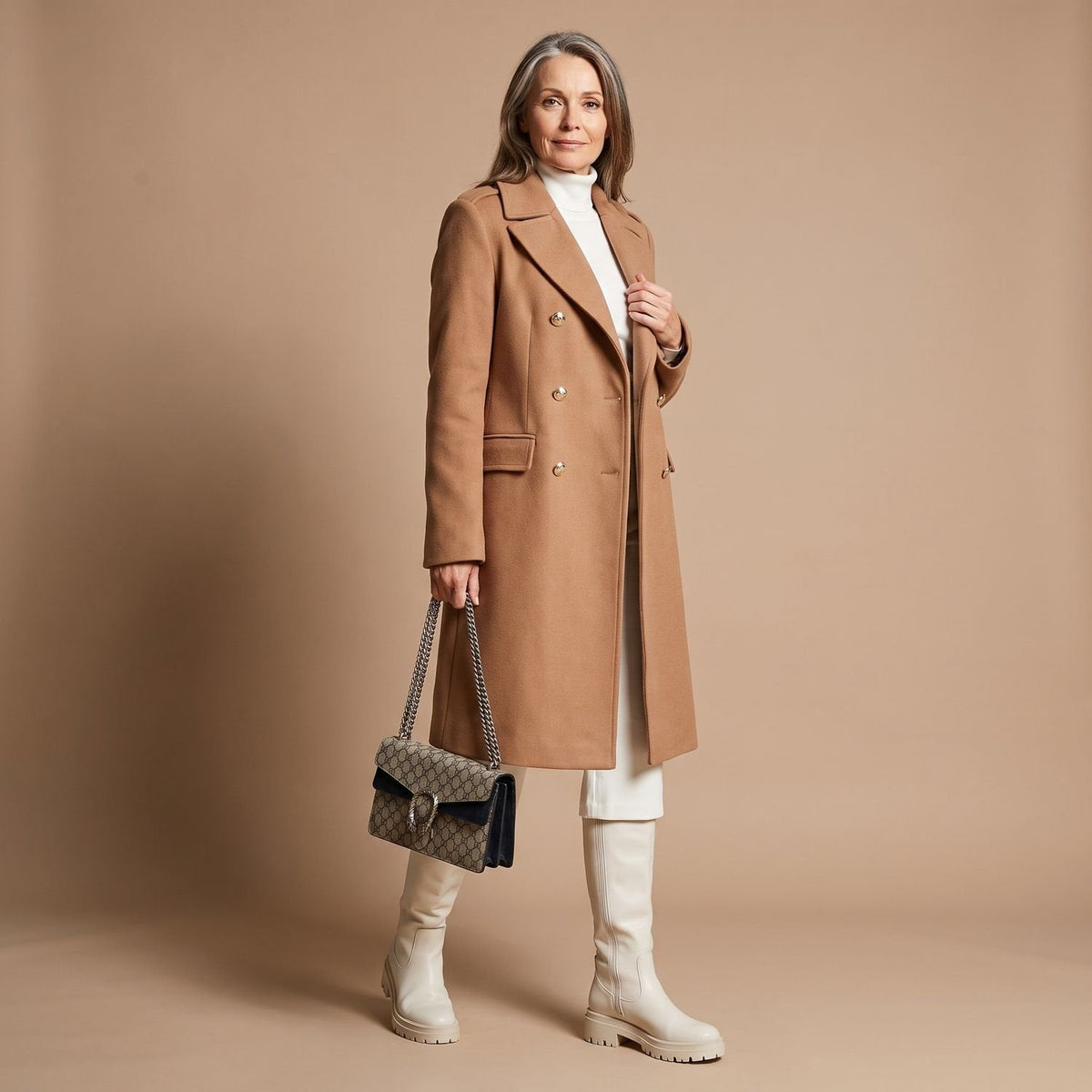 Vera Double-Breasted Midi Coat in Camel