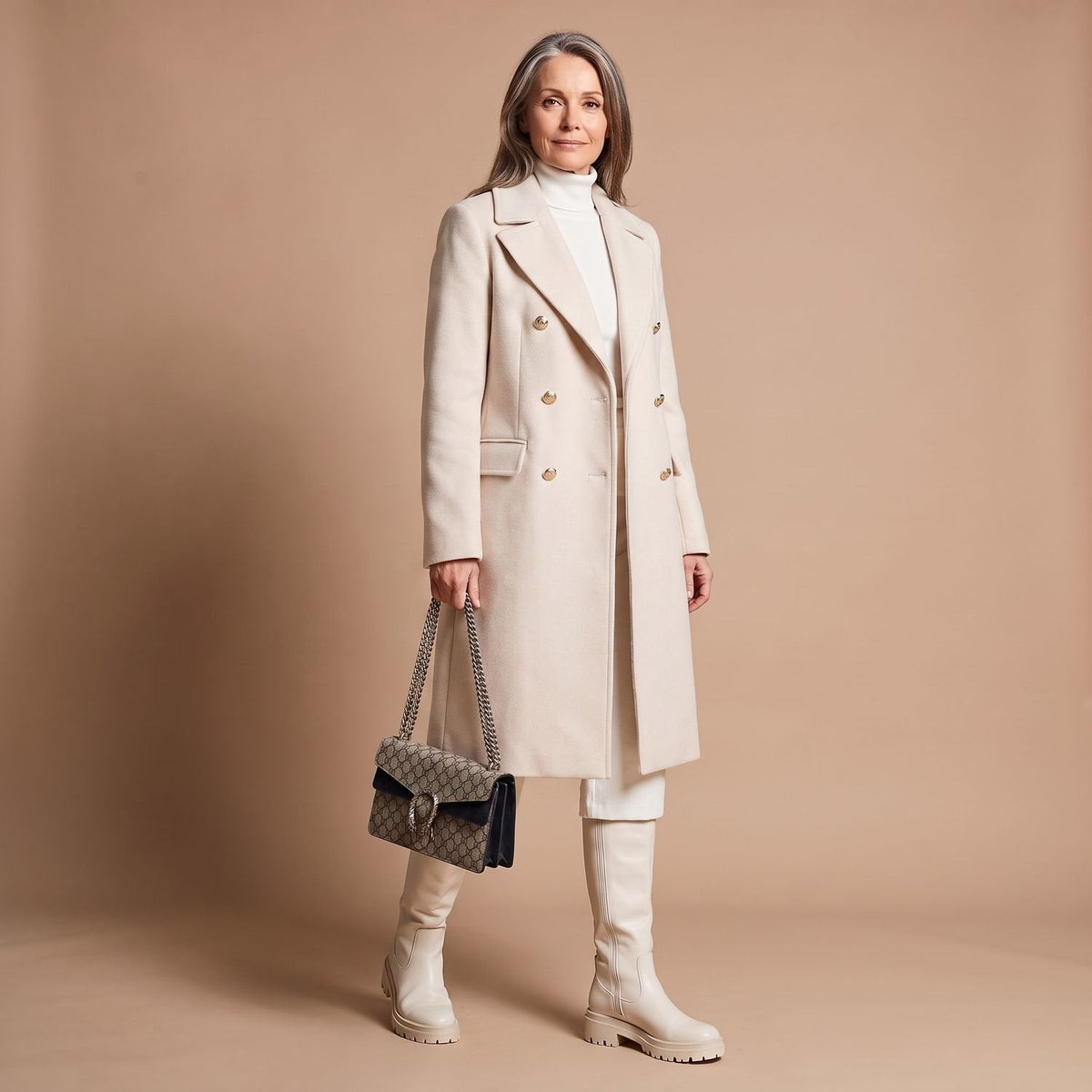 Vera Double-Breasted Midi Coat in White