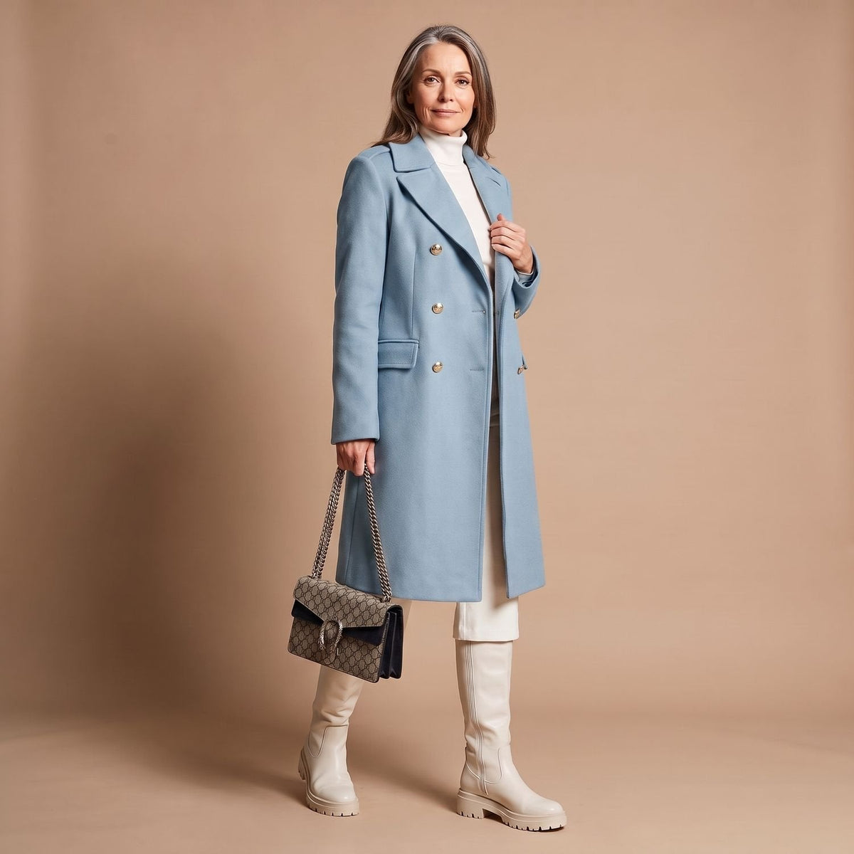 Vera Double-Breasted Midi Coat in Blue