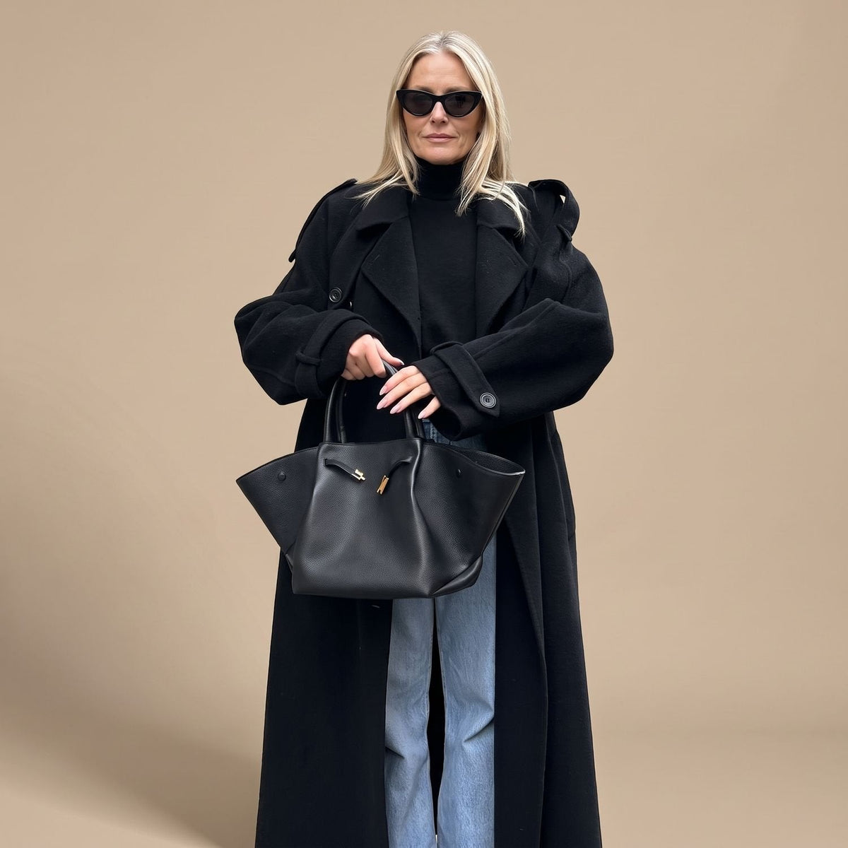 Tamara Double-Breasted Trench Coat in Black