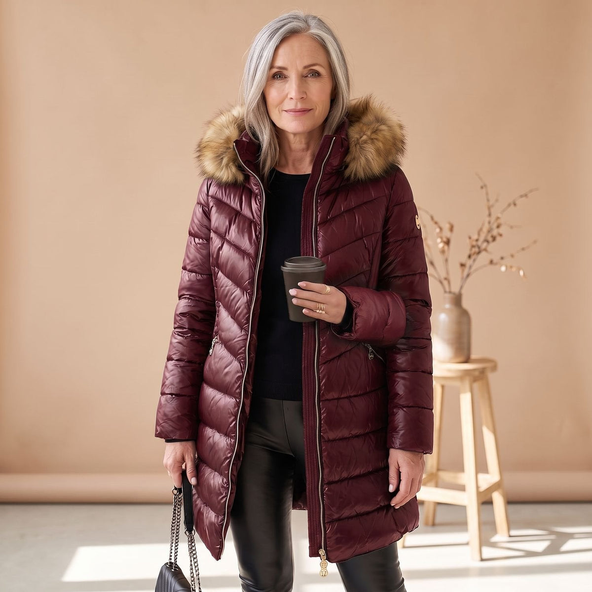 Carla Quilted Puffer Coat in Red