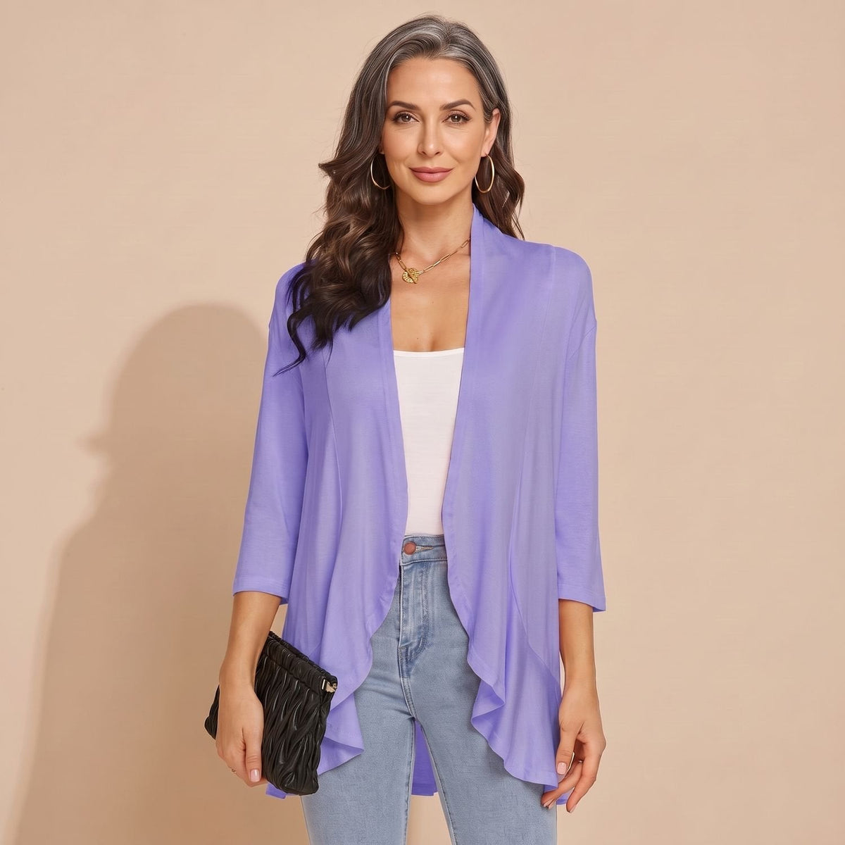 June Waterfall Cardigan in Light Purple