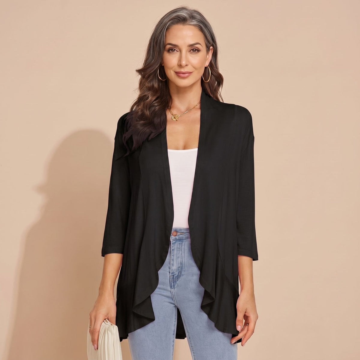 June Waterfall Cardigan in Black