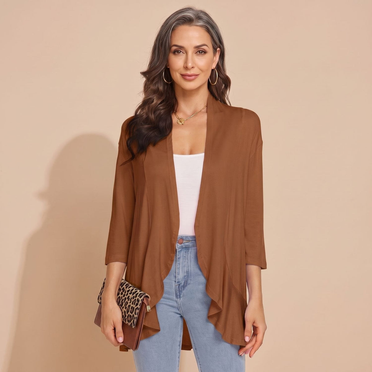 June Waterfall Cardigan in Brown