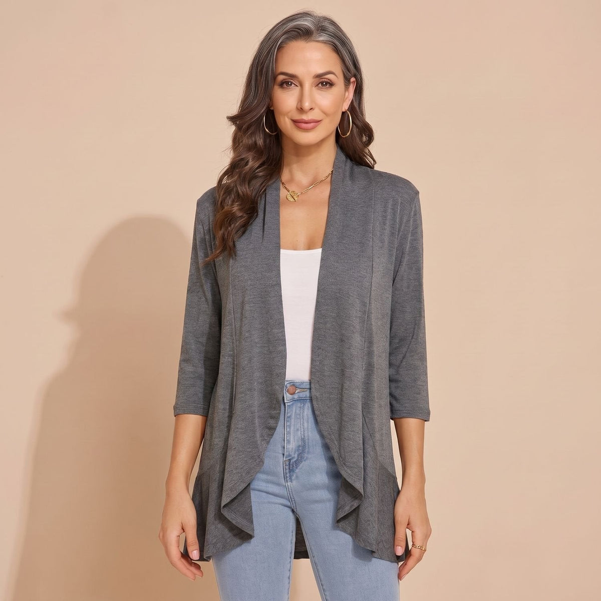 June Waterfall Cardigan in Grey