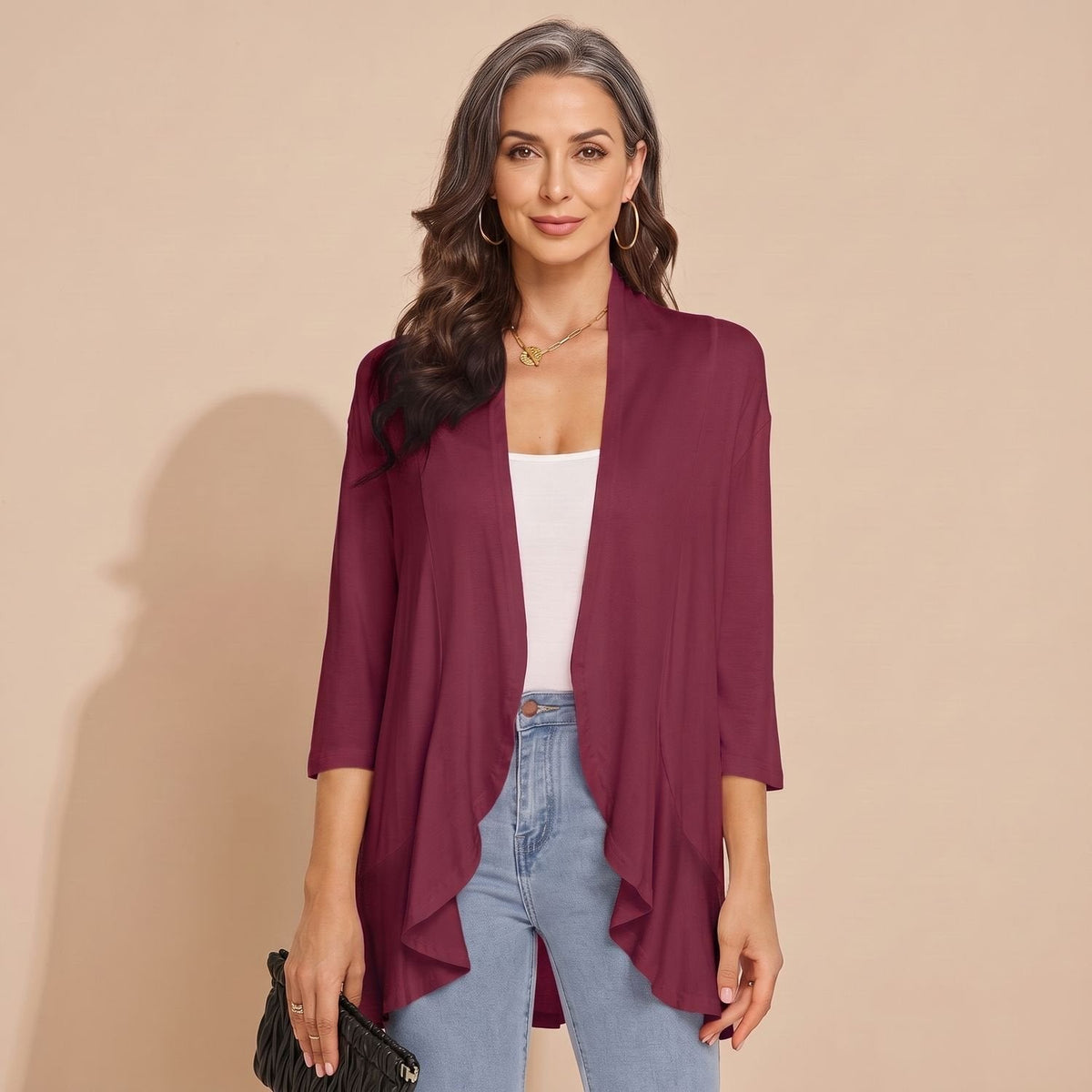 June Waterfall Cardigan in Burgundy