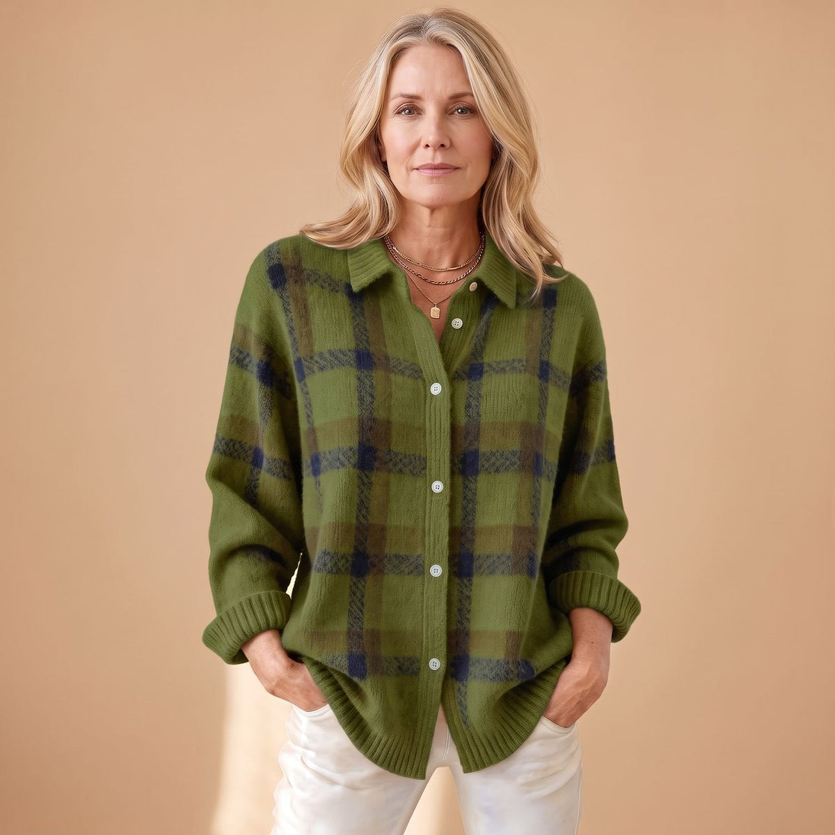 Renee Plaid Knit Cardigan in Green