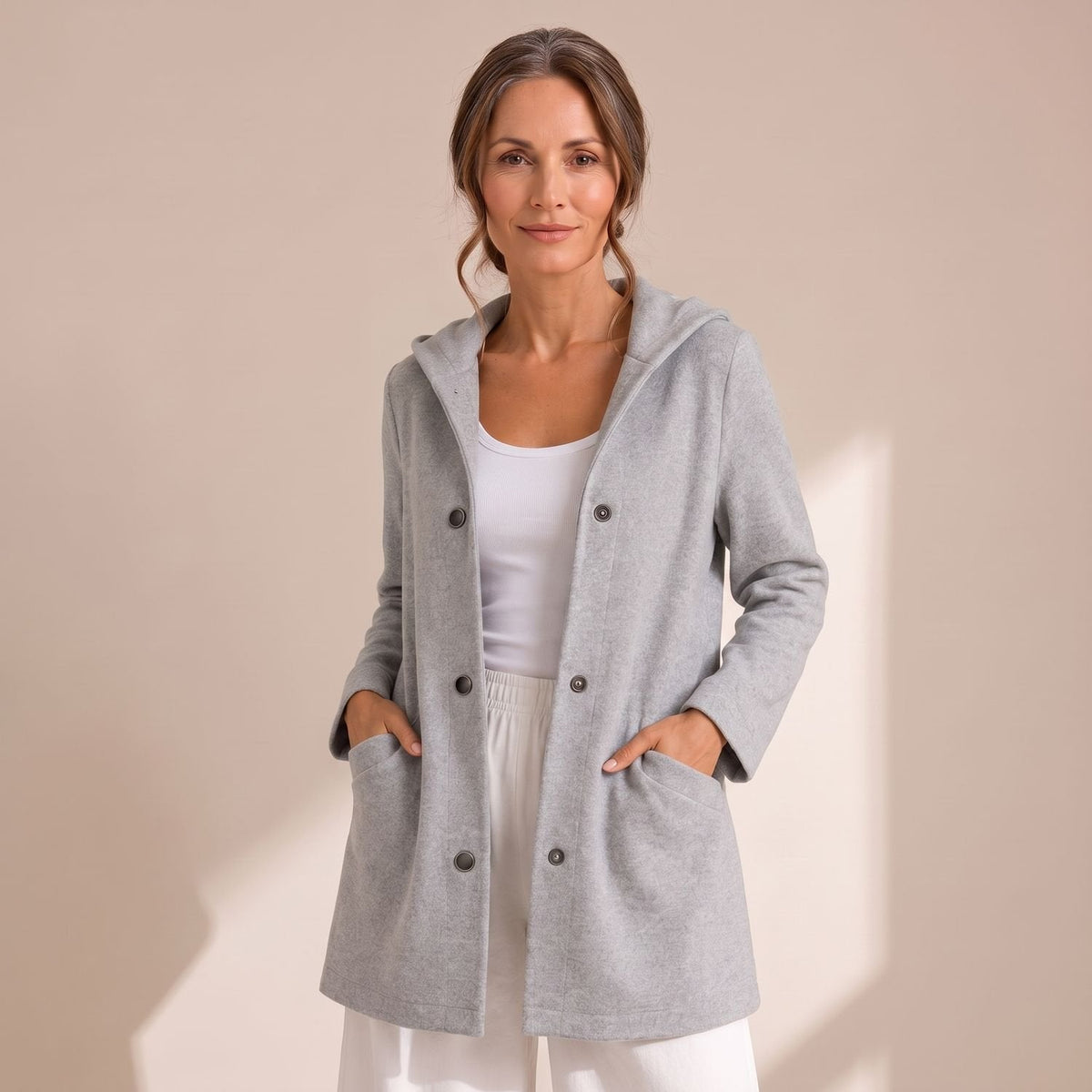 Marion Hooded Cardigan Coat in Gray