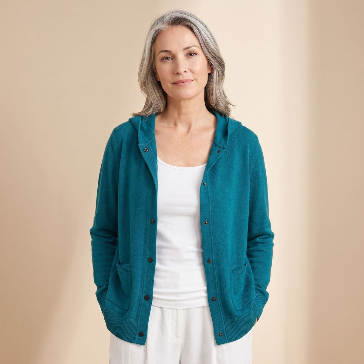 Marion Hooded Cardigan Coat in Turquoise