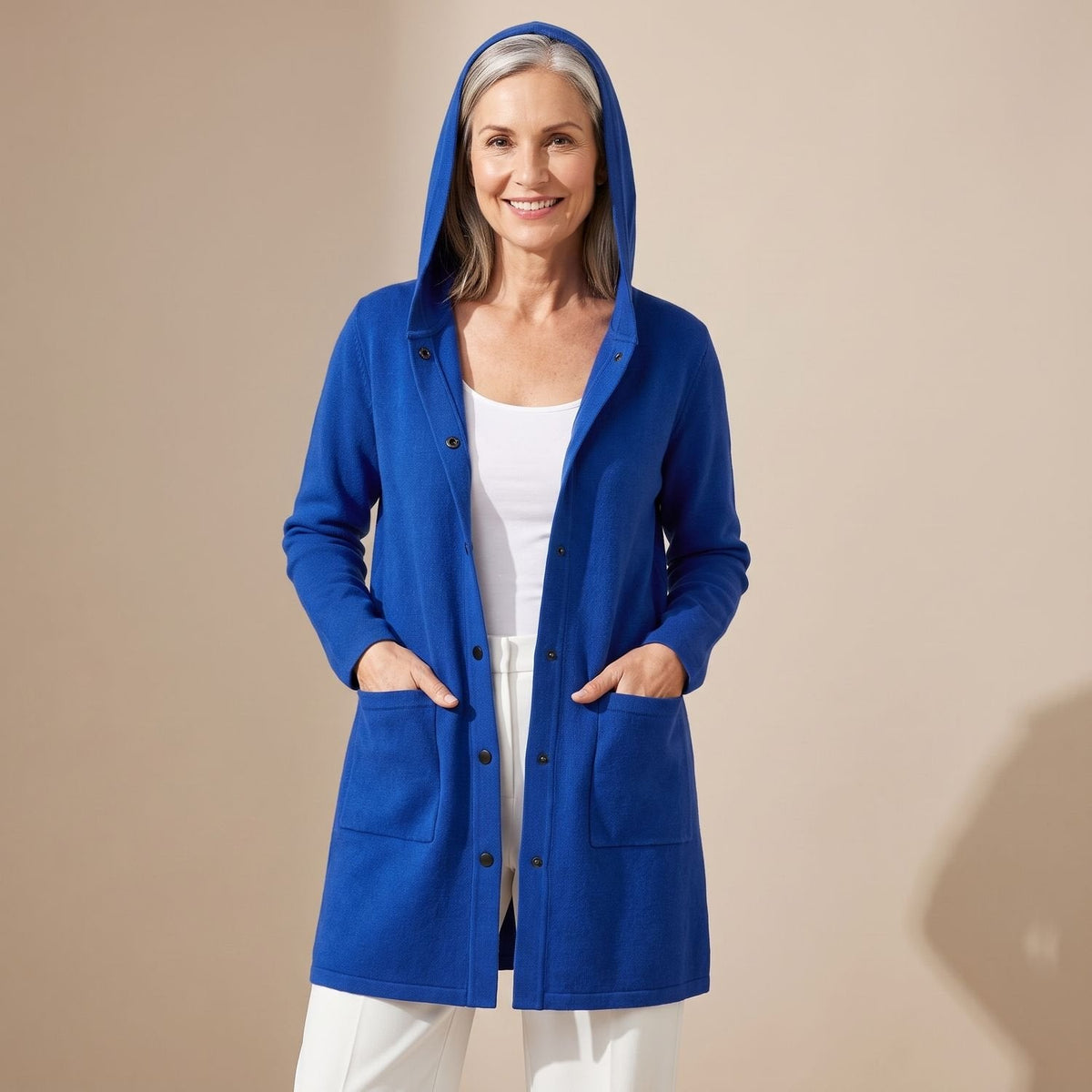 Marion Hooded Cardigan Coat in Blue