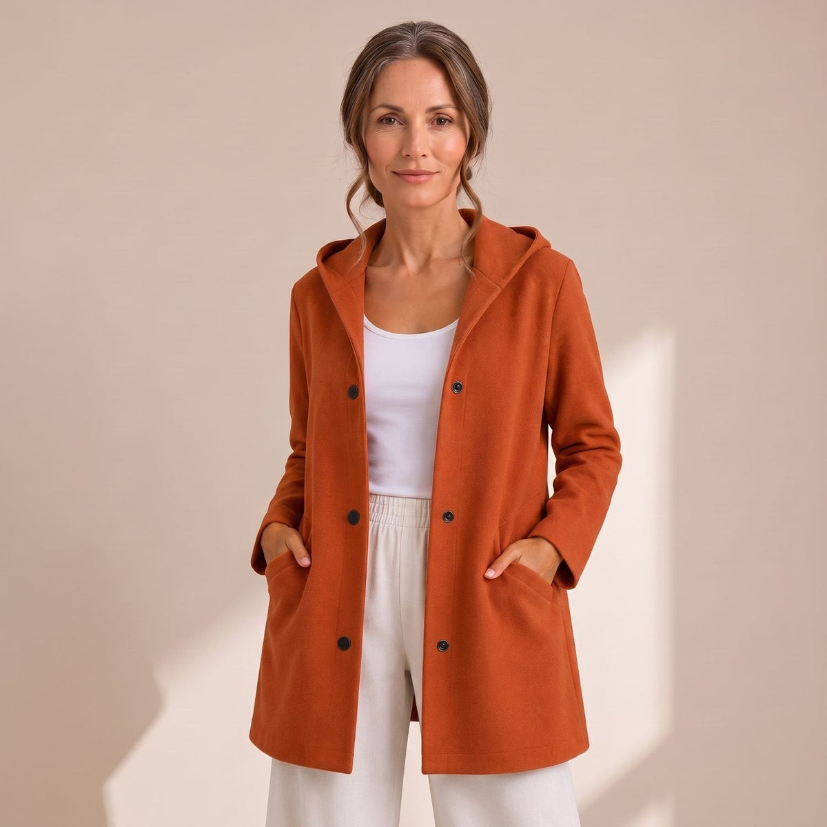 Marion Hooded Cardigan Coat in Orange