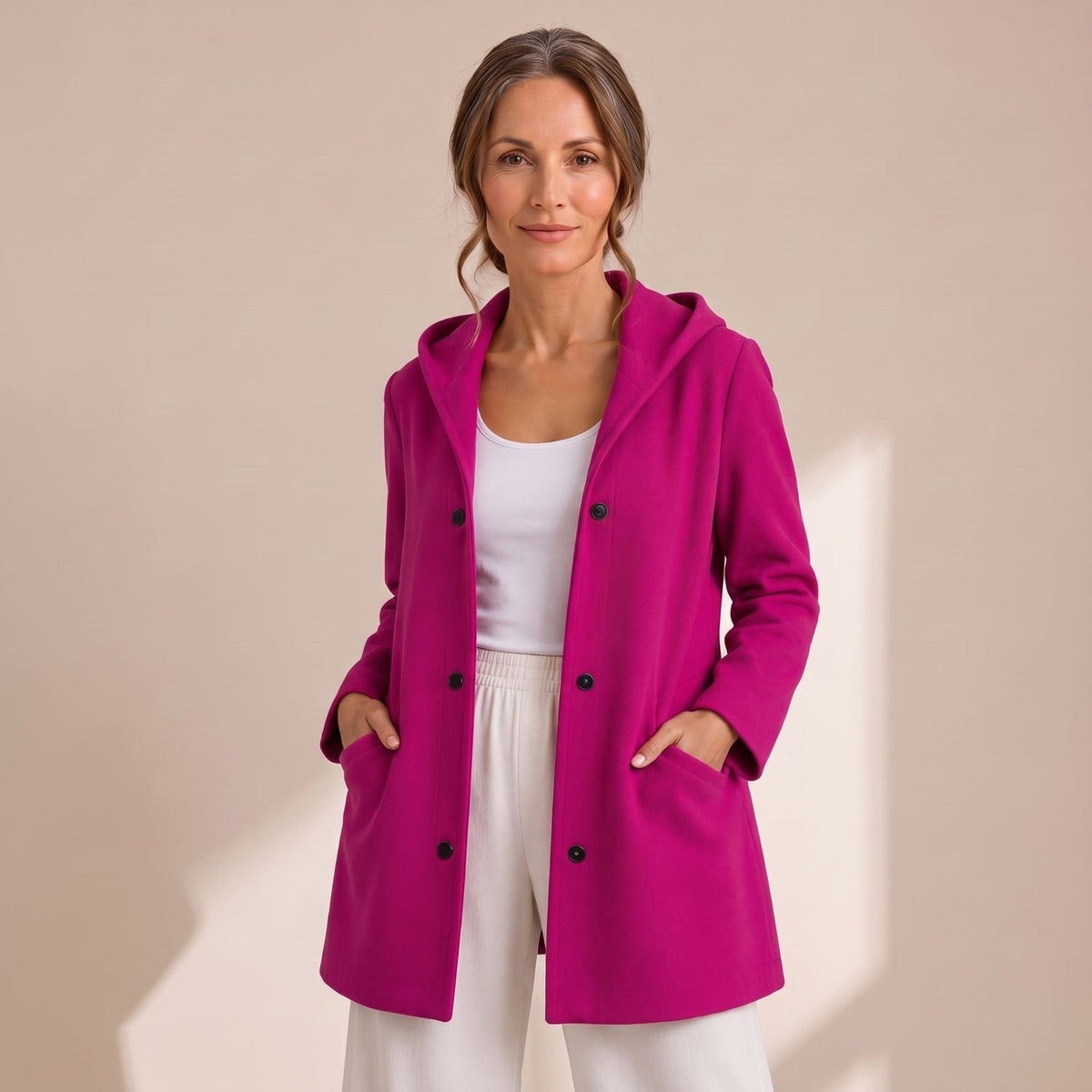 Marion Hooded Cardigan Coat in Pink