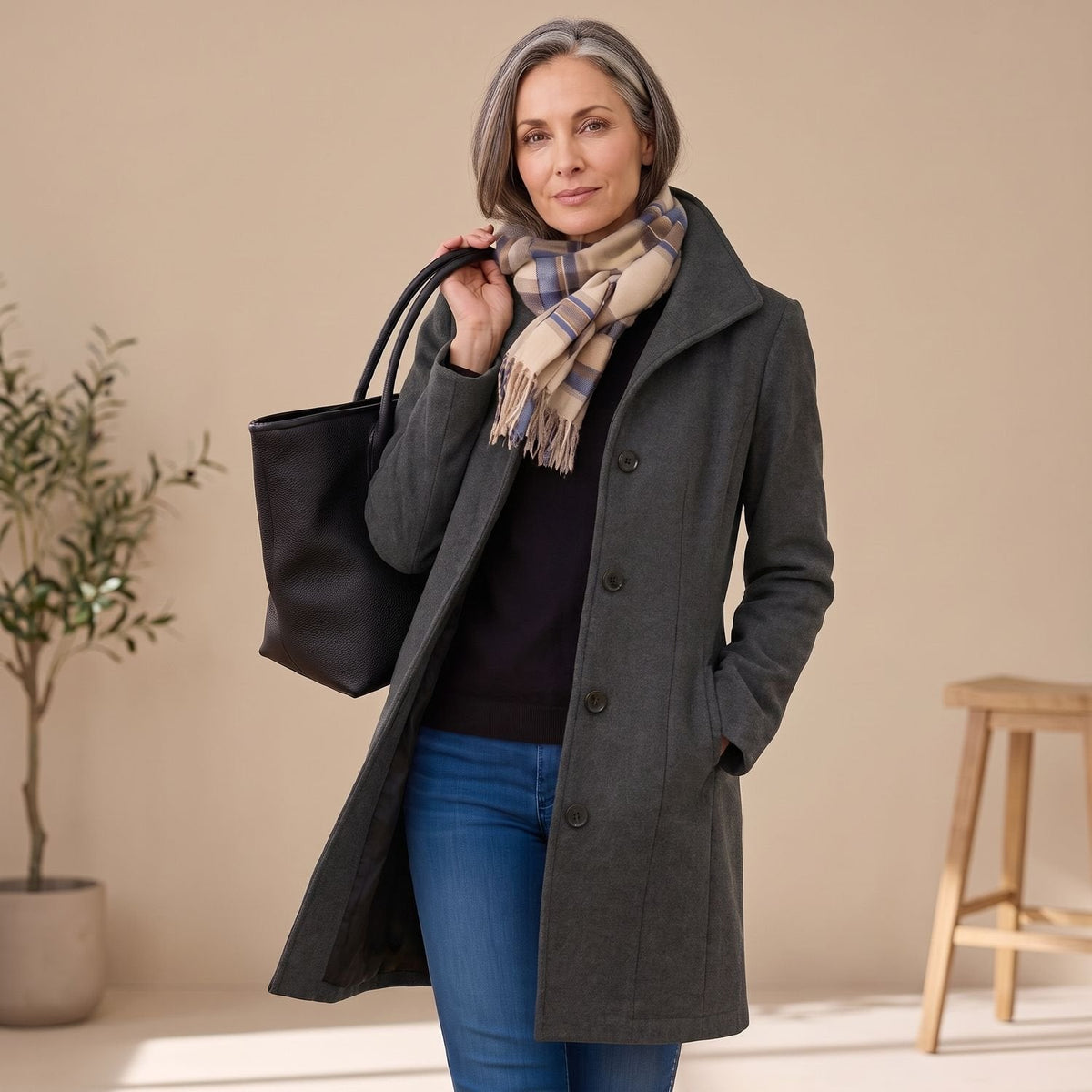 Jeanette Button-Front Coat in Grey