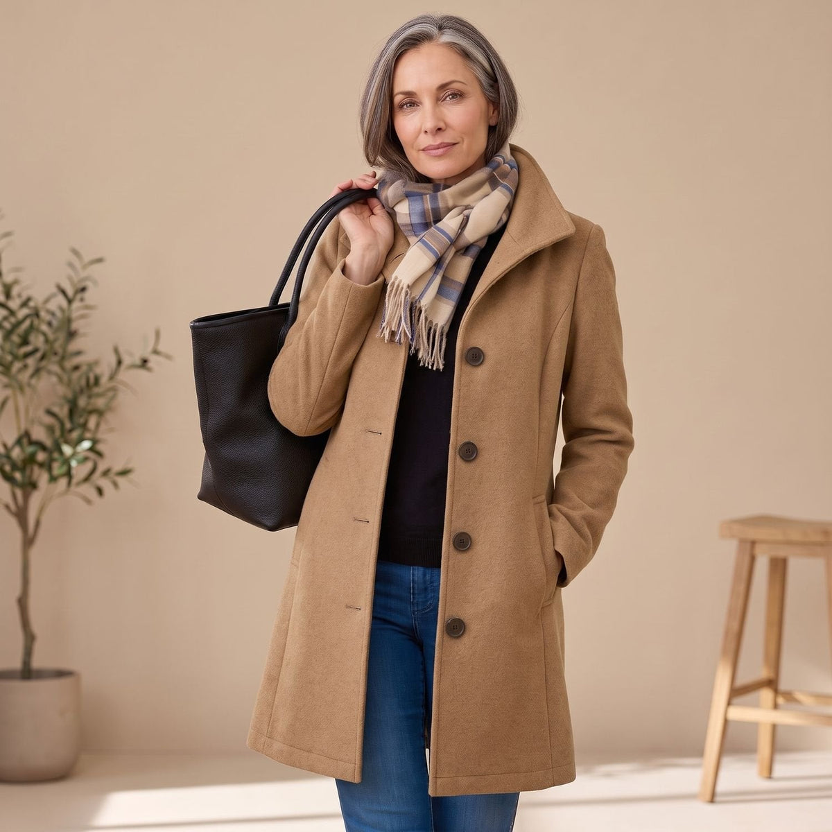 Jeanette Button-Front Coat in Khaki