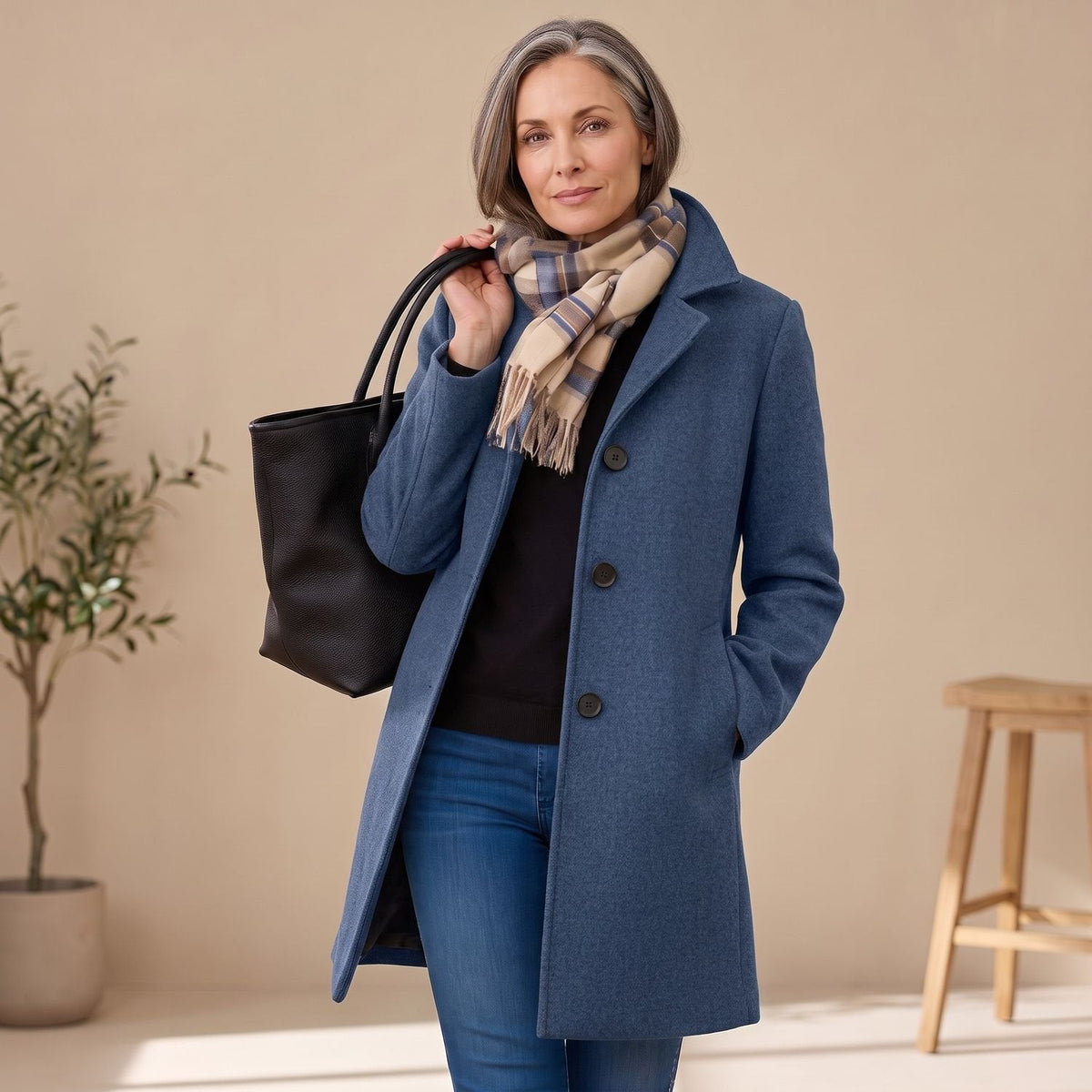 Jeanette Button-Front Coat in Blue
