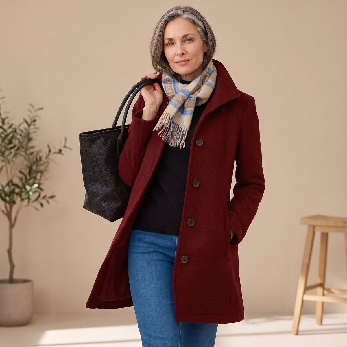 Jeanette Button-Front Coat in Red